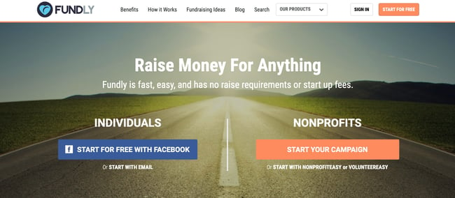 Business crowdfunding: homepage for Fundly